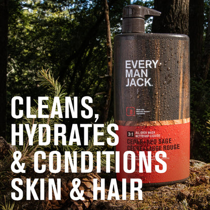 Every Man Jack Cedar + Red Sage Hydrating 3-in-1 All Over Wash – Body Wash, Shampoo & Conditioner (2 Pack)