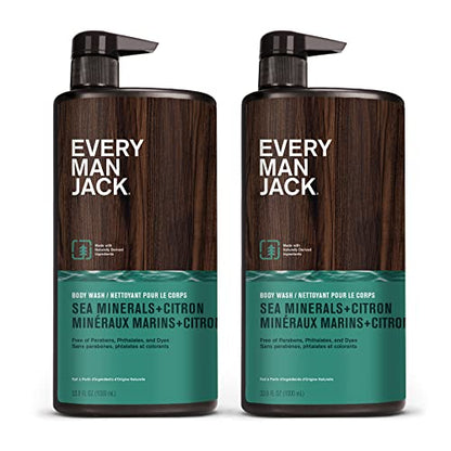 Every Man Jack Men’s Hydrating Body Wash – Sea Minerals + Citron, 2 Bottles, 33.8 fl oz