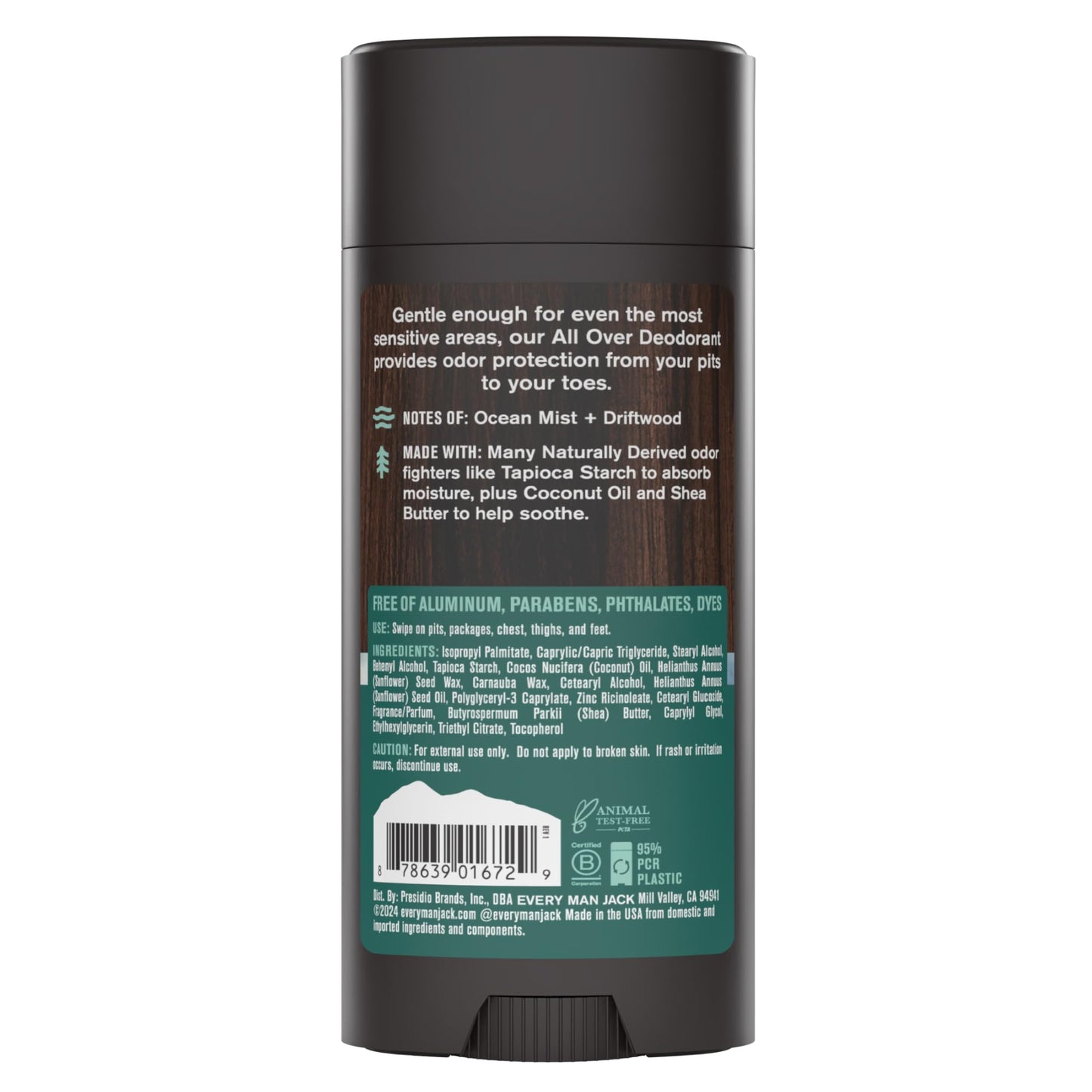 Every Man Jack All Over Deodorant – Aluminum-Free, 24-Hour Whole-Body Odor Protection – Coastal Surf Scent (2.6 oz)