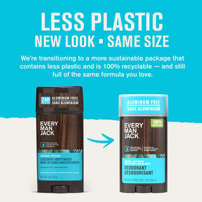 Every Man Jack Coconut Driftwood Men’s Deodorant – Aluminum-Free, Long-Lasting Freshness, 3oz Twin Pack