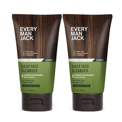 Every Man Jack Hydrating Face Wash for Men – Hyaluronic Acid & Niacinamide – Fragrance Free – 5 fl oz (2 Pack)