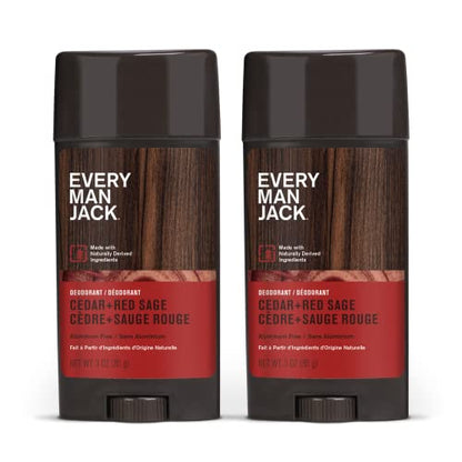 Every Man Jack Cedar + Red Sage Deodorant - Aluminum-Free, All Skin Types, 3oz (2 Pack)