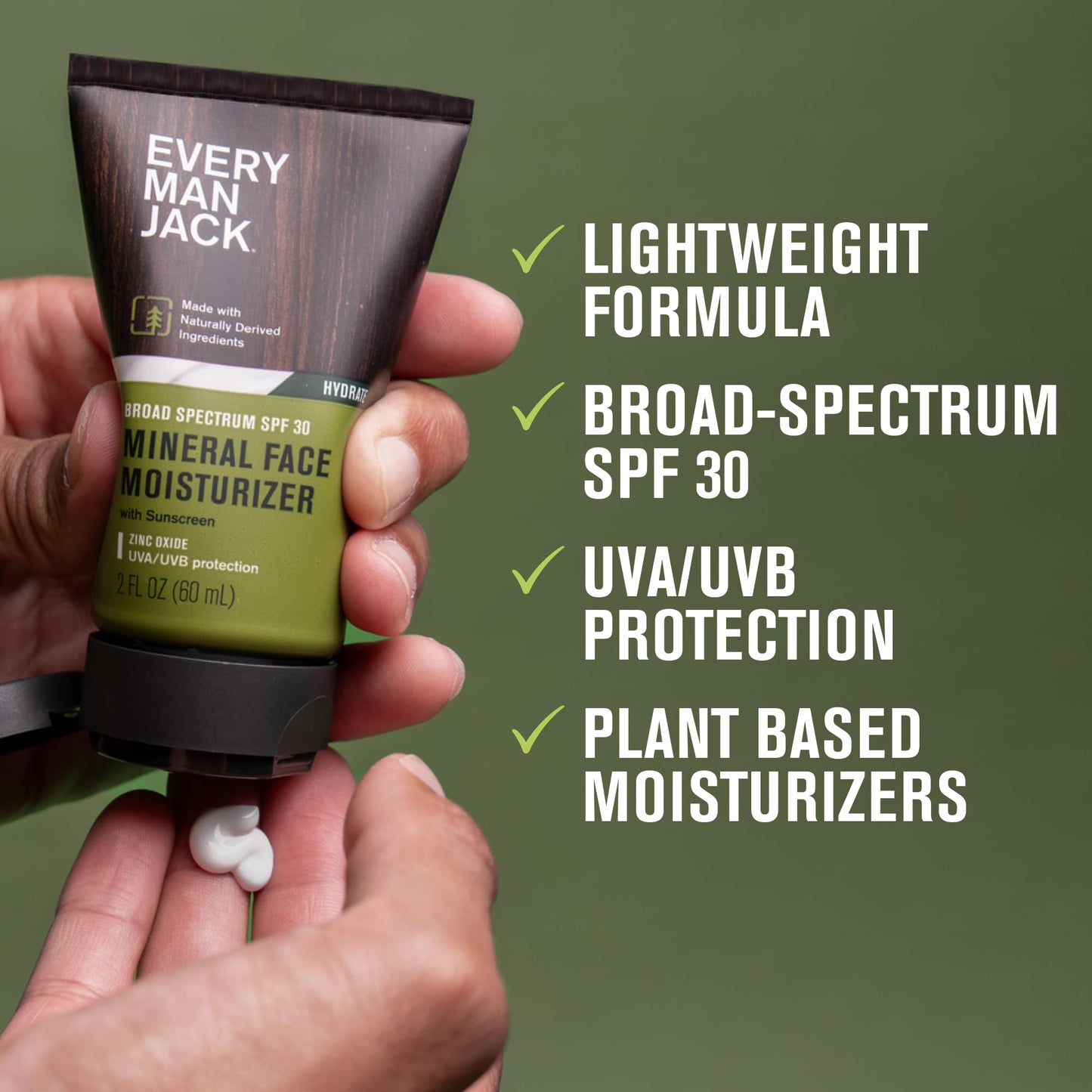 Every Man Jack Mineral Face Lotion SPF 30 with Zinc Oxide – Daily Moisturizer for Dry Skin, Dermatologist Tested – 2 x 2 fl oz