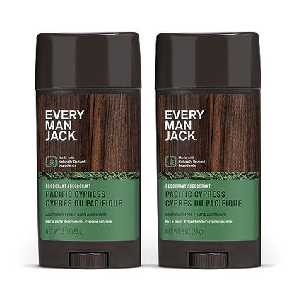 Every Man Jack Pacific Cypress Deodorant – Aluminum-Free, Long-Lasting Odor Protection, 3oz (2-Pack)
