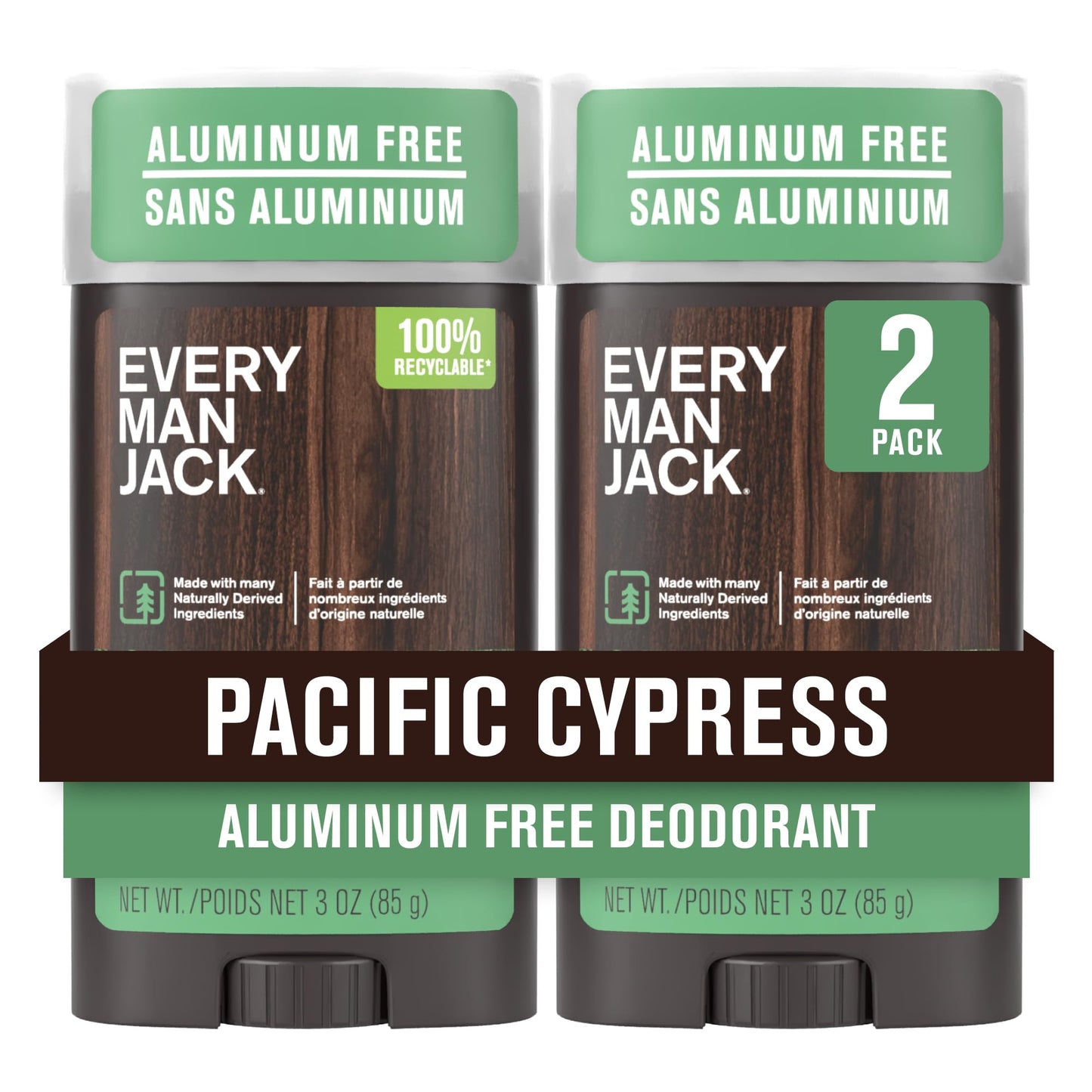 Every Man Jack Pacific Cypress Deodorant – Aluminum-Free, Long-Lasting Odor Protection, 3oz (2-Pack)