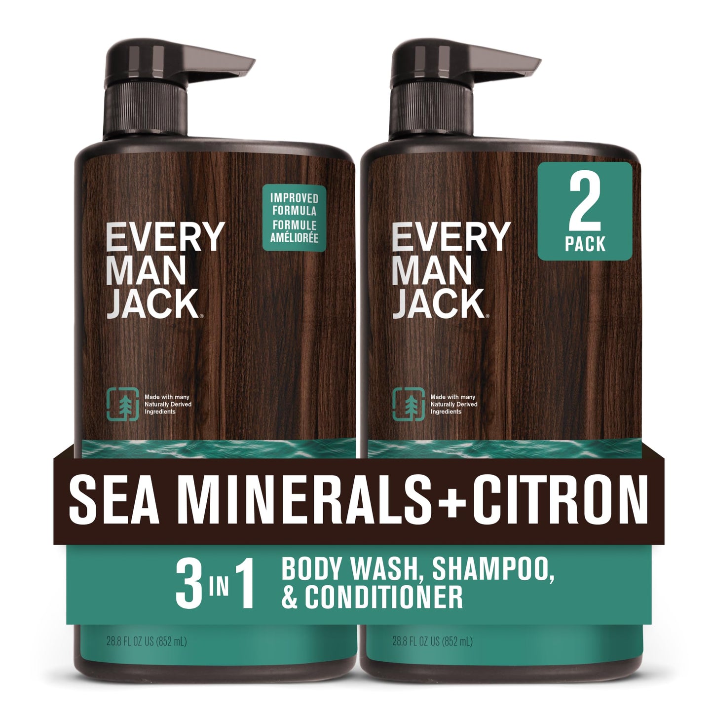 Every Man Jack Sea Minerals + Citron 3-in-1 Hydrating Wash – 28.8oz (2 Pack)
