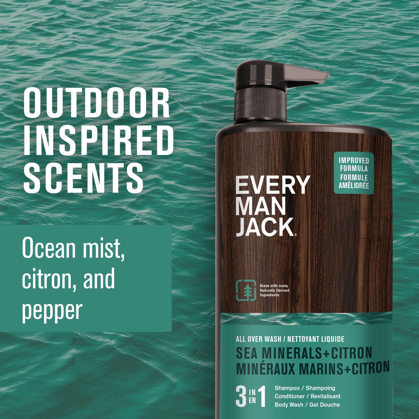 Every Man Jack Sea Minerals + Citron 3-in-1 Hydrating Wash – 28.8oz (2 Pack)