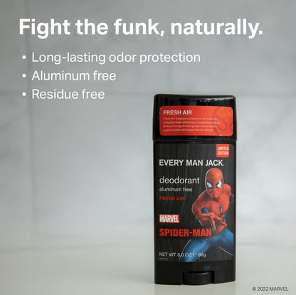 Every Man Jack Spider-Man Deodorant Twin Pack — 3 oz, Naturally Derived, Aluminum-Free, Cruelty-Free