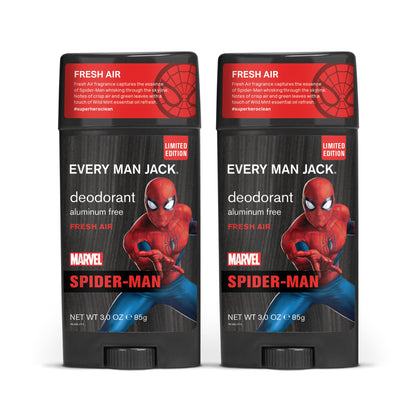 Every Man Jack Spider-Man Deodorant Twin Pack — 3 oz, Naturally Derived, Aluminum-Free, Cruelty-Free