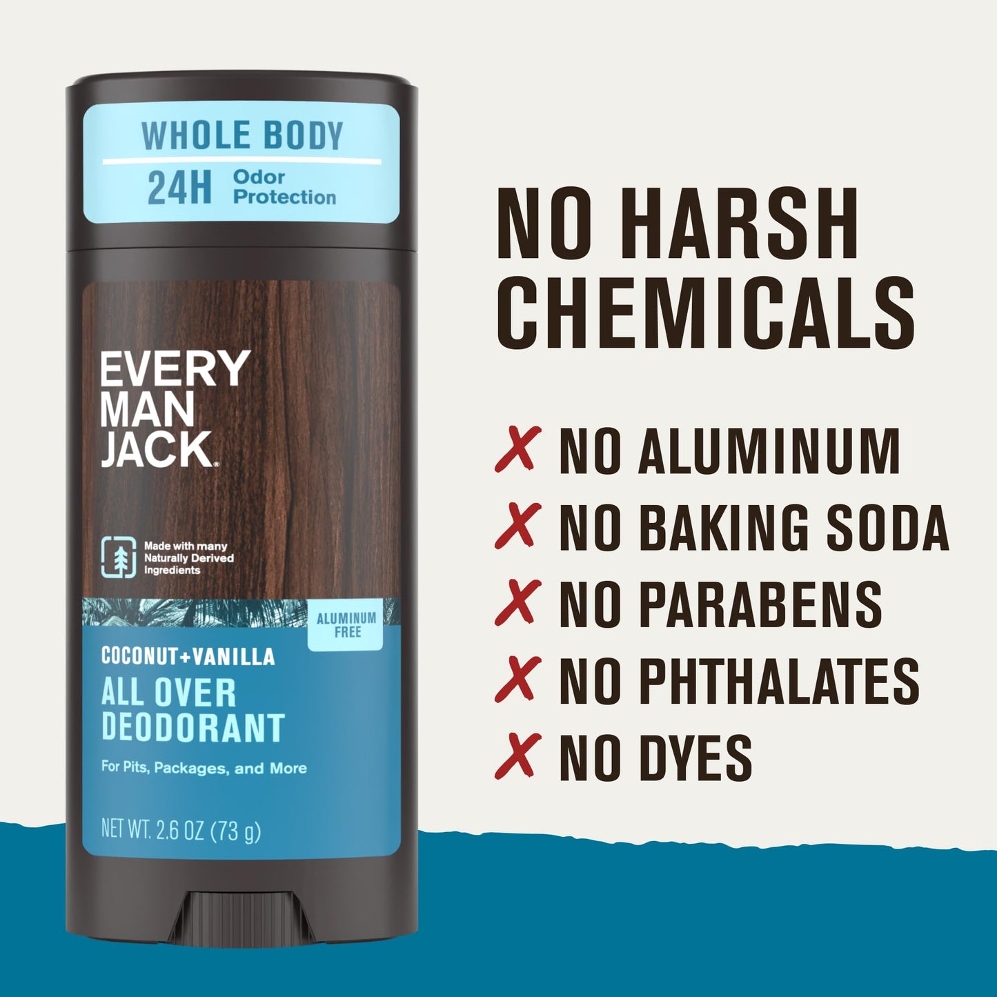 Every Man Jack All Over Deodorant - 24-Hour Aluminum-Free Odor Protection - Coconut + Vanilla (2.6 oz)