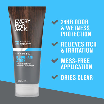 Every Man Jack Mens Ball Deodorant Lotion - Aluminum-Free Odor & Wetness Protection - Unscented - 3 Fl Oz