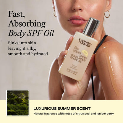 Everyday Humans Sun Glazed SPF30 Sheer Body Glow Oil – Hydrating, Non-Sticky Broad Spectrum UV Protection