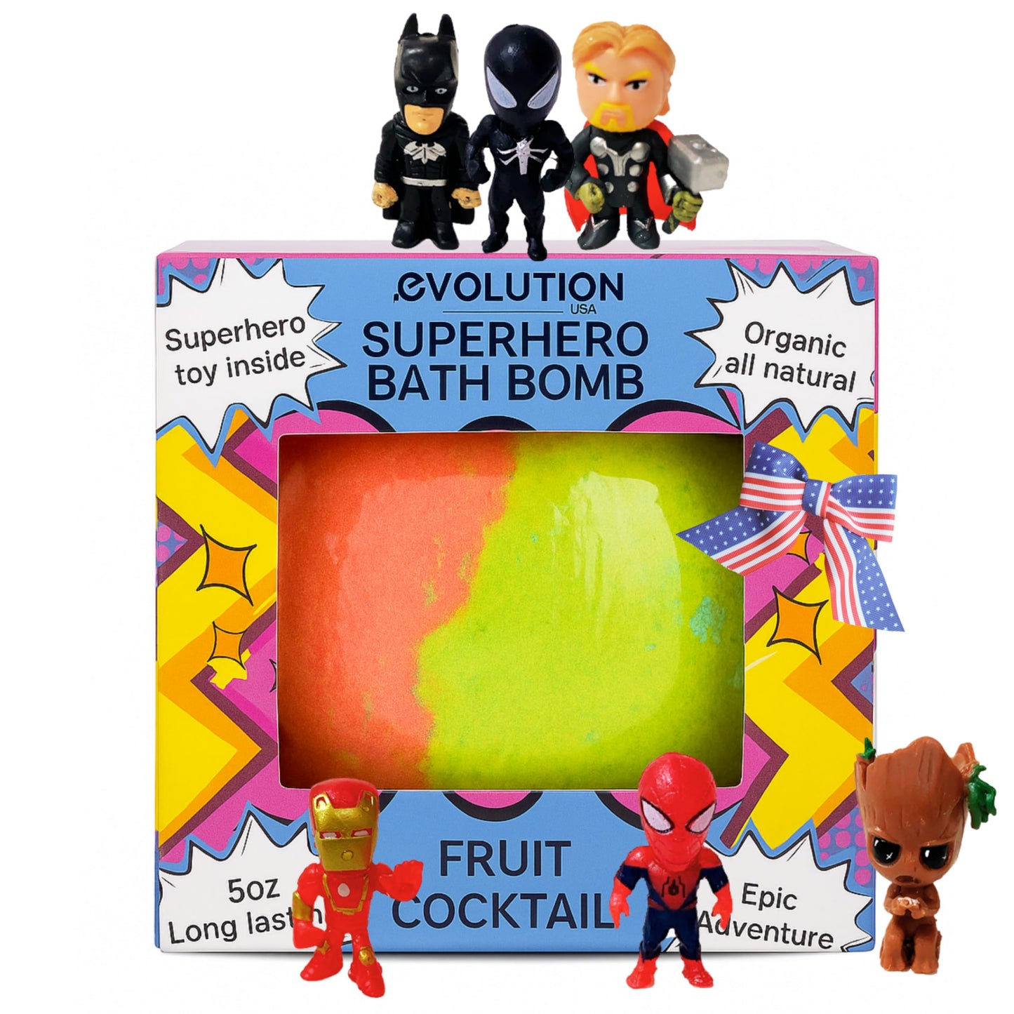 EvolutionUSA 1pc Epic Superhero Bath Bomb for Kids – Toy Inside
