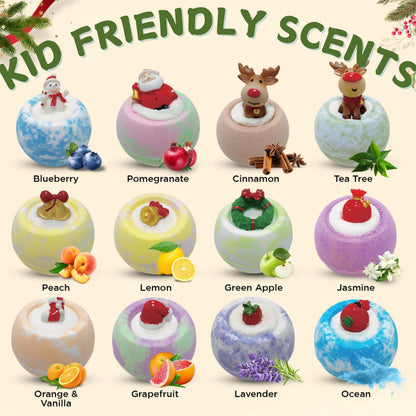 EvolutionUSA Christmas Bath Bombs for Kids – 12pc Holiday Set with Toy Inside