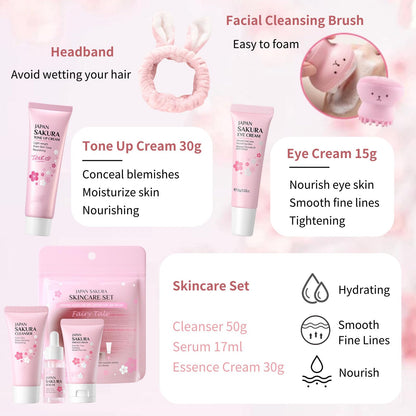 Evolvique Japan Sakura Skin Care Set for Teens – 8-Piece Gift Kit