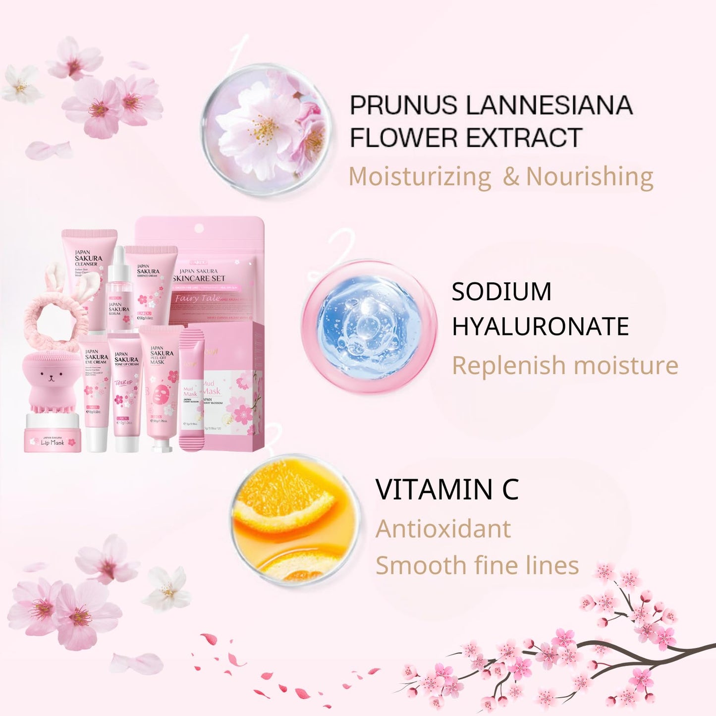 Evolvique Japan Sakura Skin Care Set for Teens – 8-Piece Gift Kit
