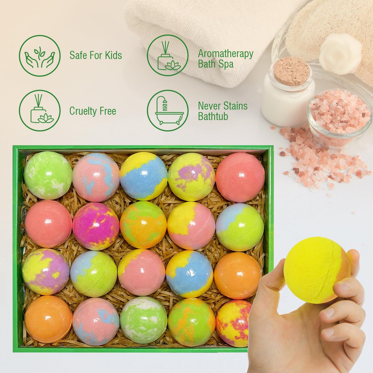 Excalla 20-Pack Kids Bath Bombs with Surprise Toys — Glow-in-the-Dark Fun