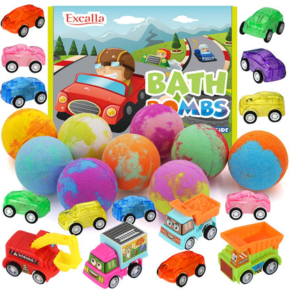 Excalla 9-Pack Kids Bath Bombs with Pull-Back Cars – Colorful Bubbles & Fragrance
