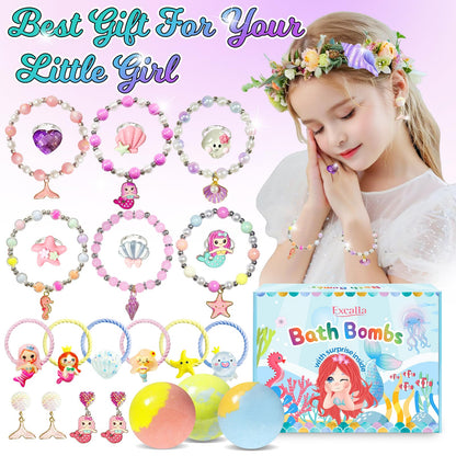 Excalla Mermaid Bath Bombs for Girls – 20 Surprises with Jewelry Toys