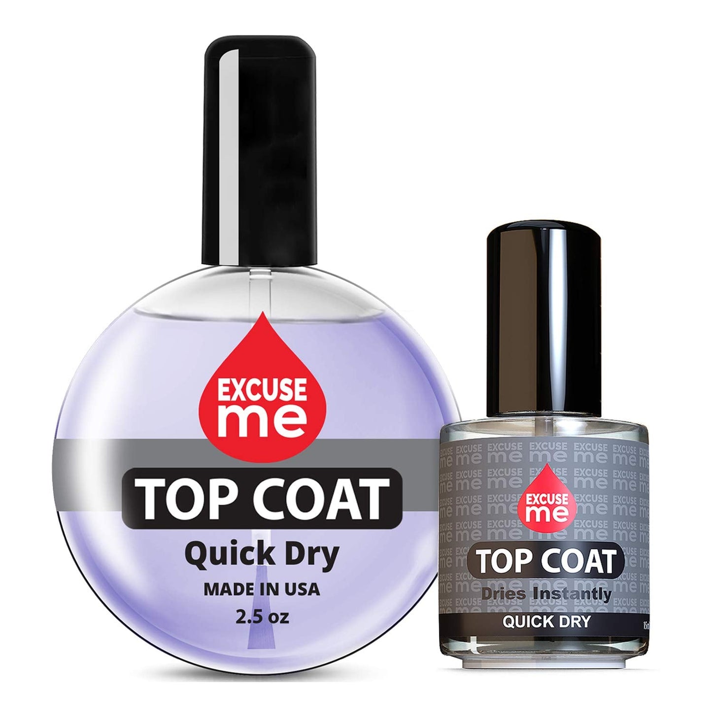 Excuse Me Quick Dry Top Coat Set – 0.5 oz + 2.5 oz Refill | Fast-Drying Nail Finish