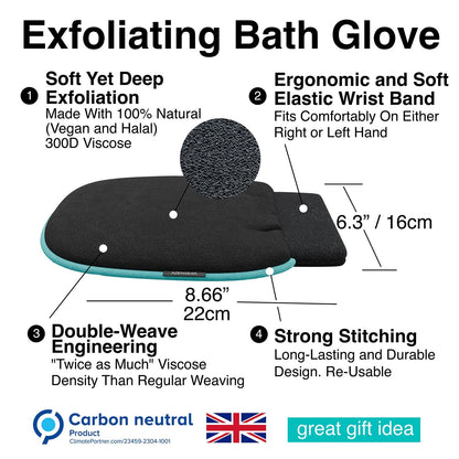 Exfoliating Glove (Pair), Deep Pore Cleansing Korean Bath Shower Scrub Mitt – Dead Skin, Spray Tan Removal, Keratosis Pilaris for Men, Women, Viscose Natural Fibre