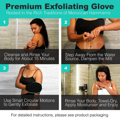 Exfoliating Glove (Pair), Deep Pore Cleansing Korean Bath Shower Scrub Mitt – Dead Skin, Spray Tan Removal, Keratosis Pilaris for Men, Women, Viscose Natural Fibre