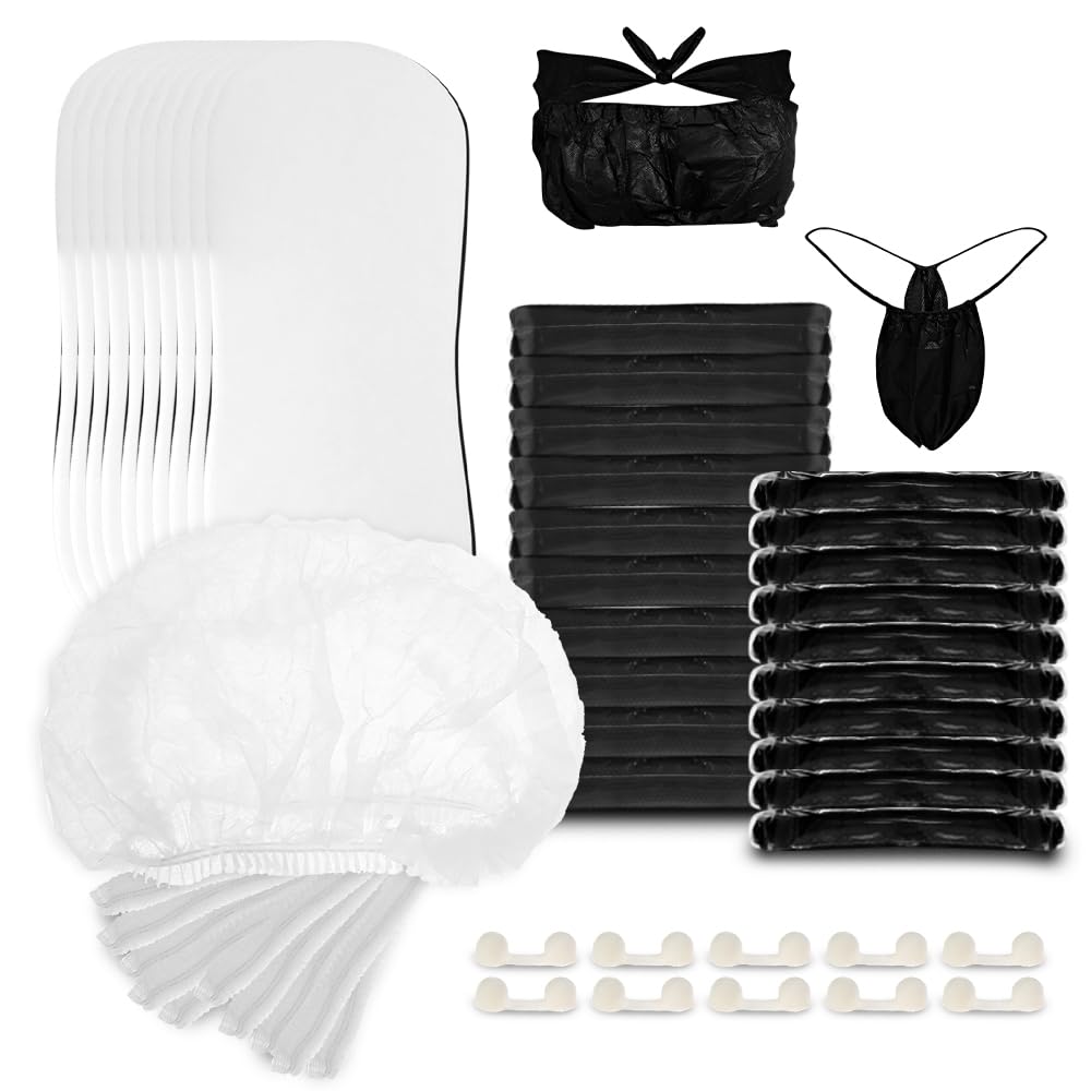 Existing Beauty Bronze Tan Spray Tanning Essentials Kit – 10x Hair Nets, Nose Plugs, Sticky Feet Pads & Disposable Undergarments
