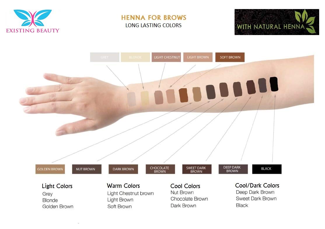 Light Brown Eyebrow Henna Tint Kit by Existing Beauty – Professional Brow Dye with Instructions, Mixing Bowl