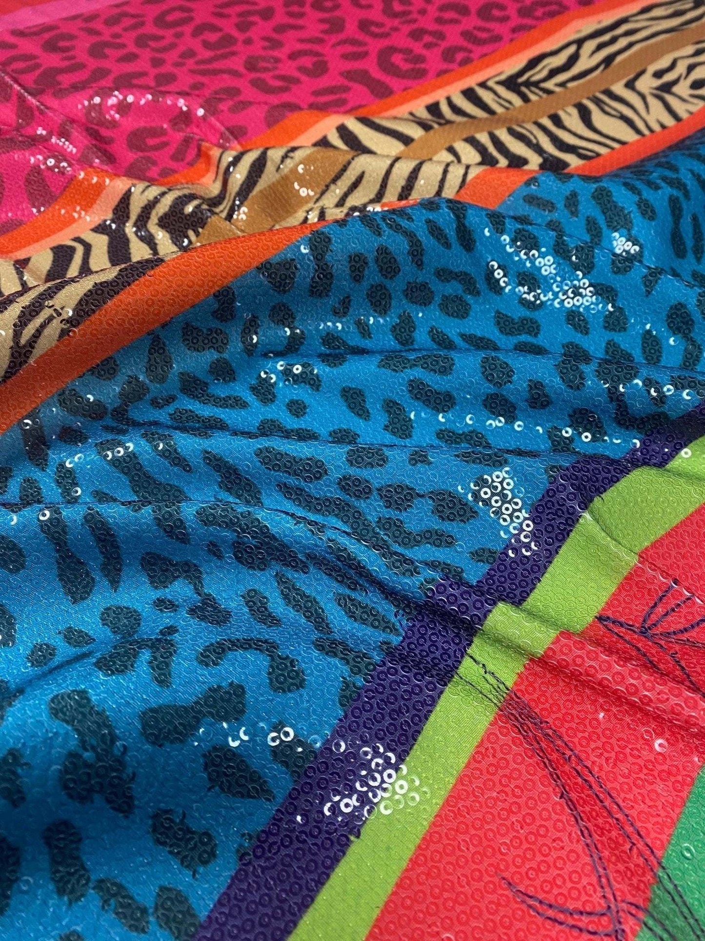 Multicolour Animal Stripe Sequin Fabric by the Metre