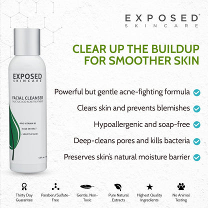 Exposed Skin Care Acne Facial Cleanser with 0.5% Salicylic Acid — Gentle Daily Wash for Sensitive & Acne-Prone Skin