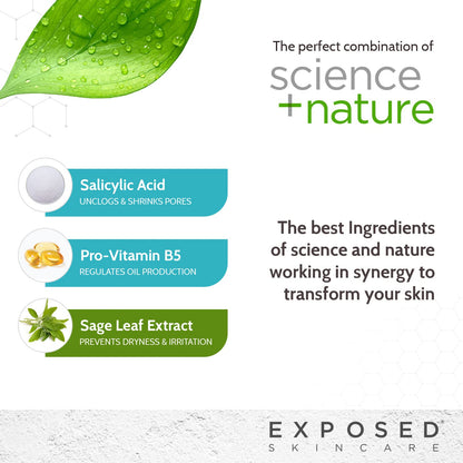 Exposed Skin Care Acne Facial Cleanser with 0.5% Salicylic Acid — Gentle Daily Wash for Sensitive & Acne-Prone Skin