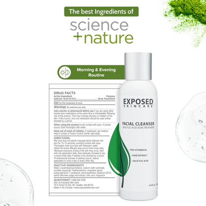Exposed Skin Care Acne Facial Cleanser with 0.5% Salicylic Acid — Gentle Daily Wash for Sensitive & Acne-Prone Skin