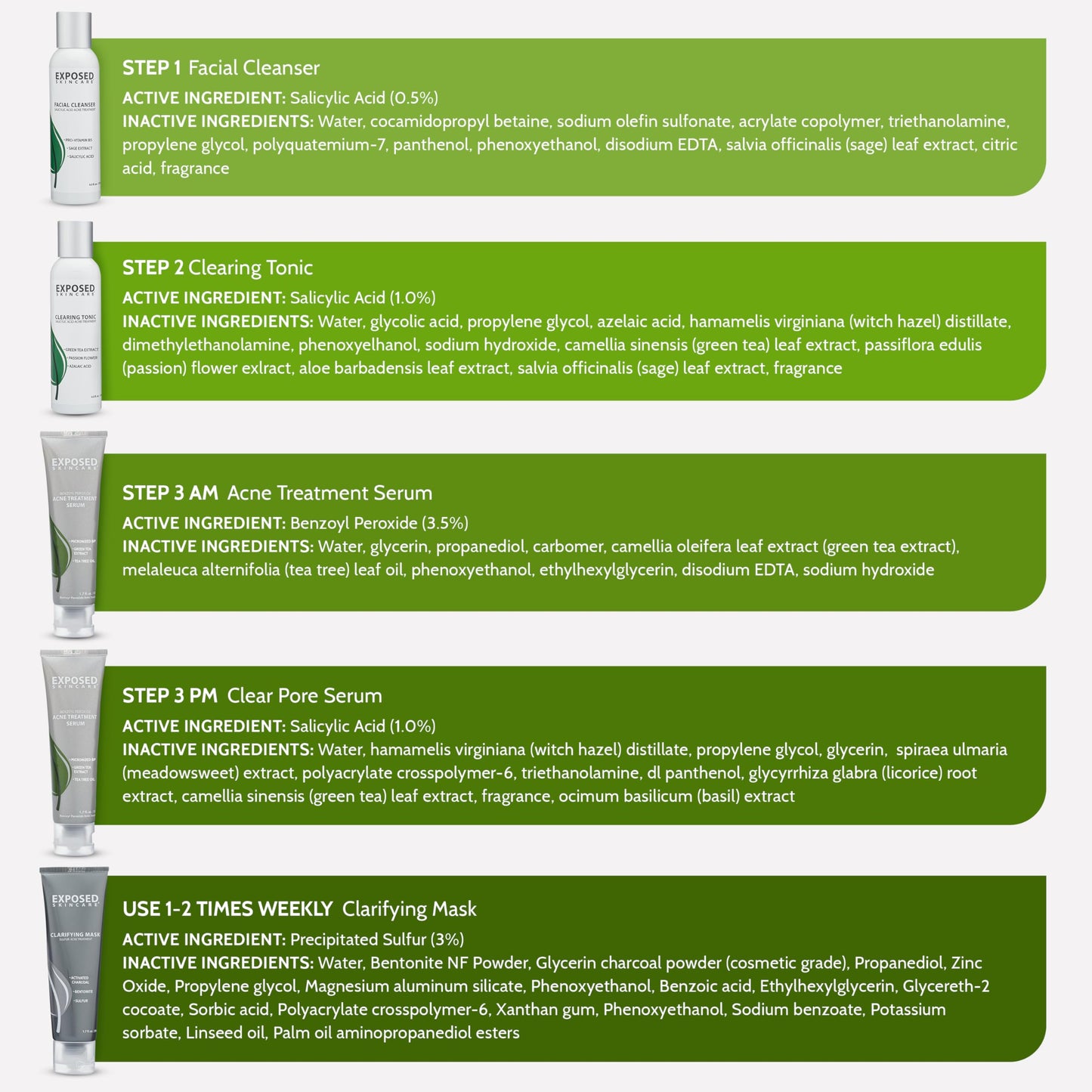 Exposed Skin Care Acne Treatment Kit — 2.5% Salicylic Acid + 3.5% Benzoyl Peroxide, Natural & Cruelty-Free