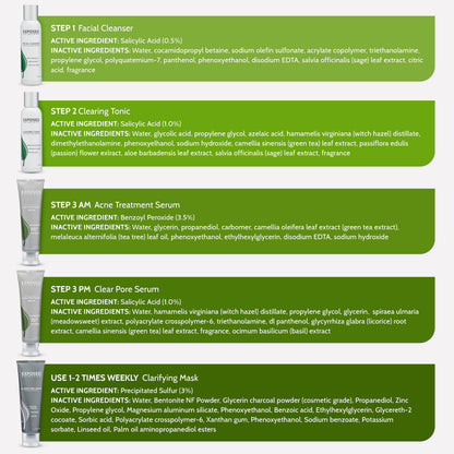 Exposed Skin Care Acne Treatment Kit — 2.5% Salicylic Acid + 3.5% Benzoyl Peroxide, Natural & Cruelty-Free
