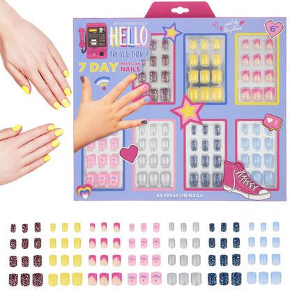 EXPRESSIONS 7 Day Mani Collection — 84pc Press-On Nails for Kids (HELLO THERE)