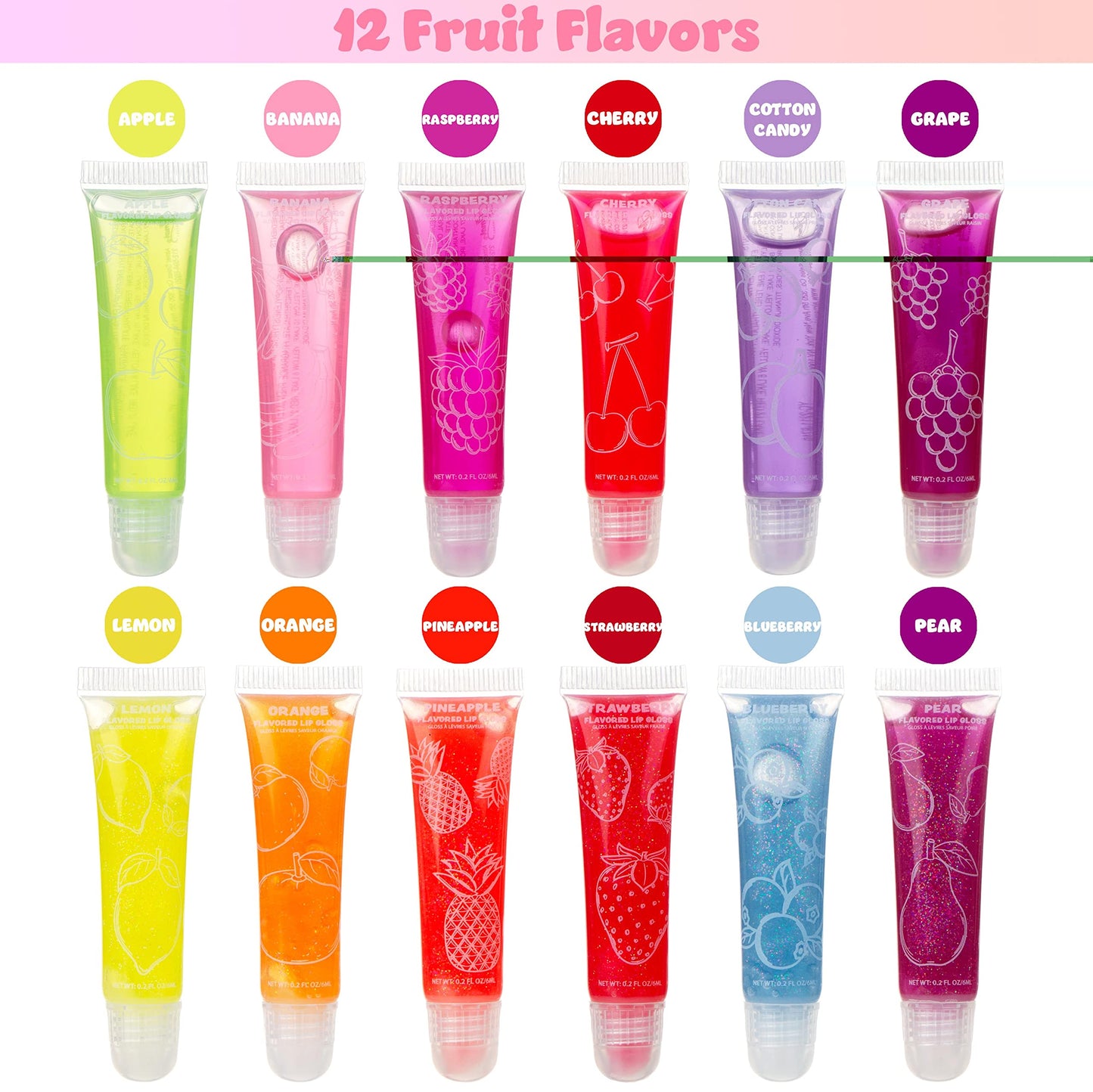 EXPRESSIONS 12-Pack Flavored Lip Gloss Set – Non-Toxic, Kid-Safe Squeeze Tubes
