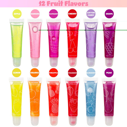 EXPRESSIONS 12-Pack Flavored Lip Gloss Set – Non-Toxic, Kid-Safe Squeeze Tubes