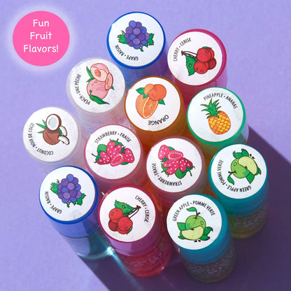 Expressions girl 12pc Roll-On Lip Gloss Set with Carrying Case – Non-Toxic, Kid-Friendly Fruity Lip Gloss Collection
