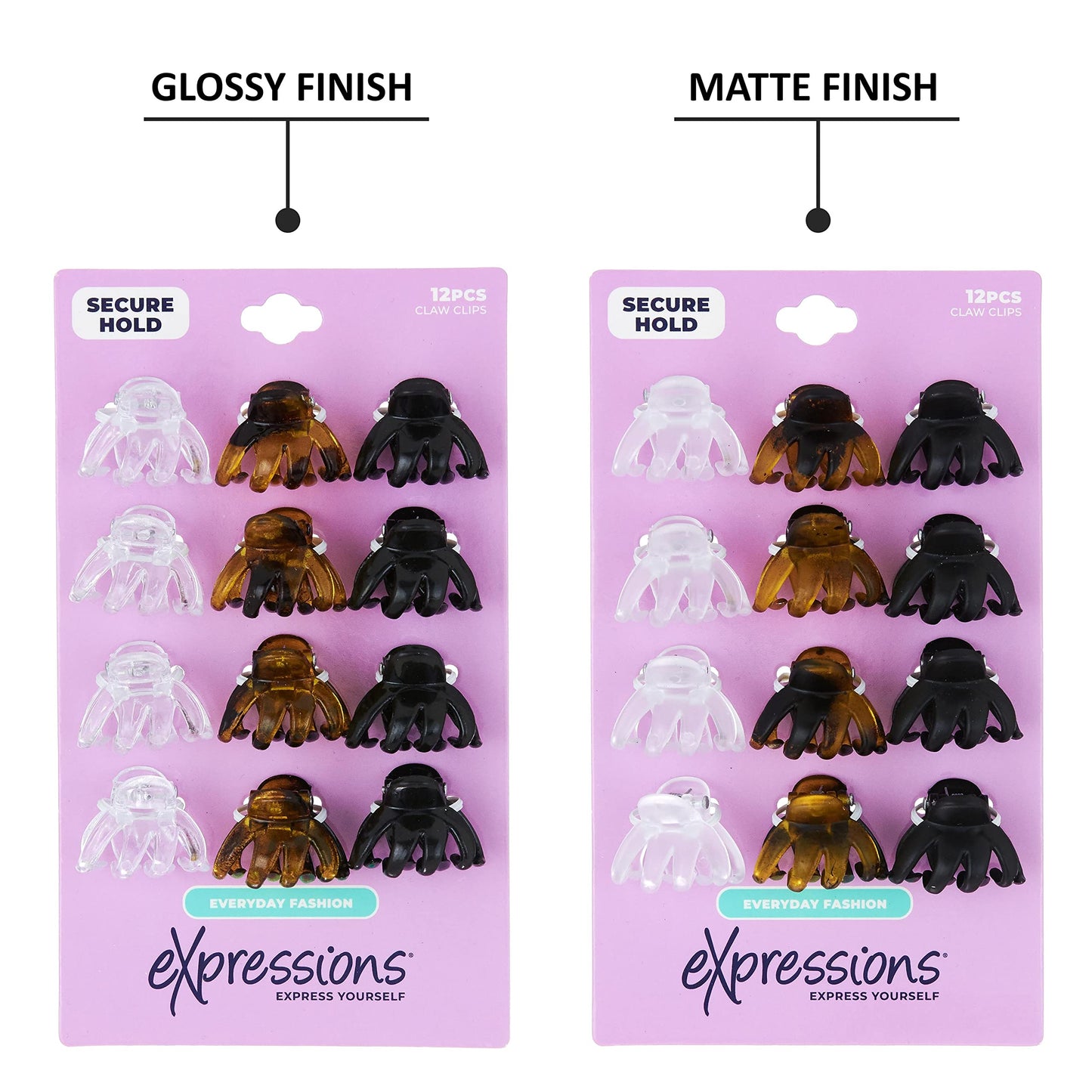 Expressions 24pc Mini Octopus Hair Clips Pack - Clear, Tortoise & Black