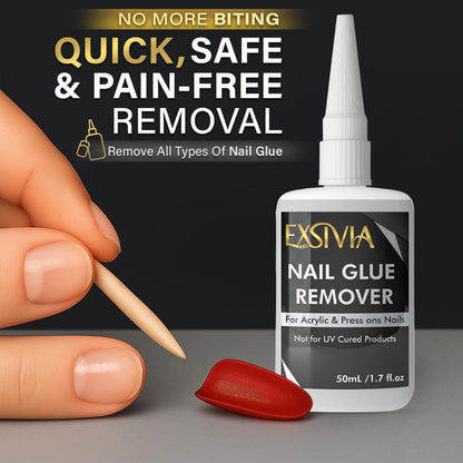EXSIVIA Super Strong 2nd Gen Nail Glue Kit – 10ml Glue + Acetone-Free Remover (50ml)