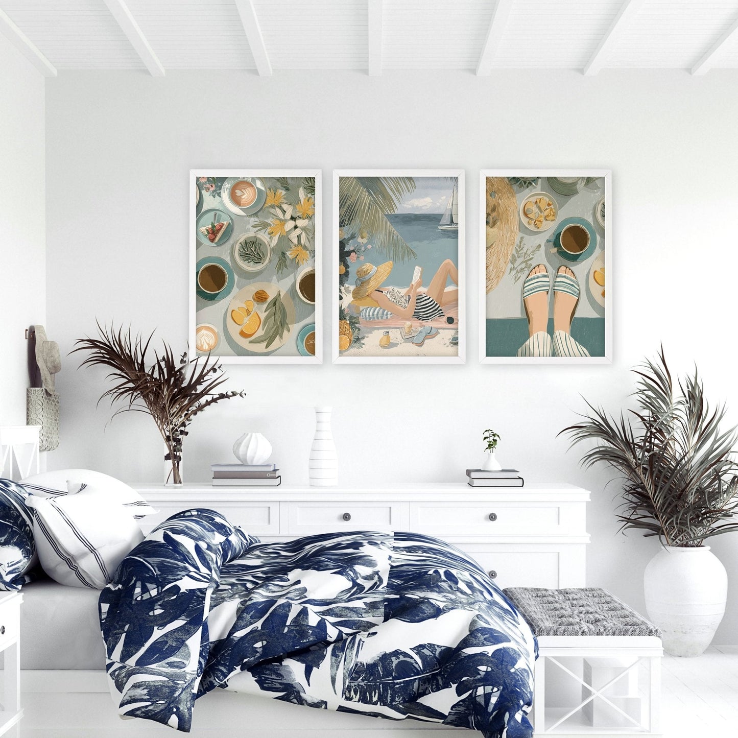 Extra Large Pictures For Living Room | Set of 3 Italian Lifestyle Wall art Prints