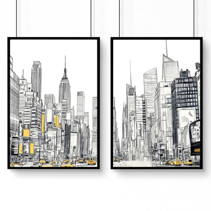 Extra Large Posters For Walls | Set of 2 Urban Skyscrapers Wall art Prints
