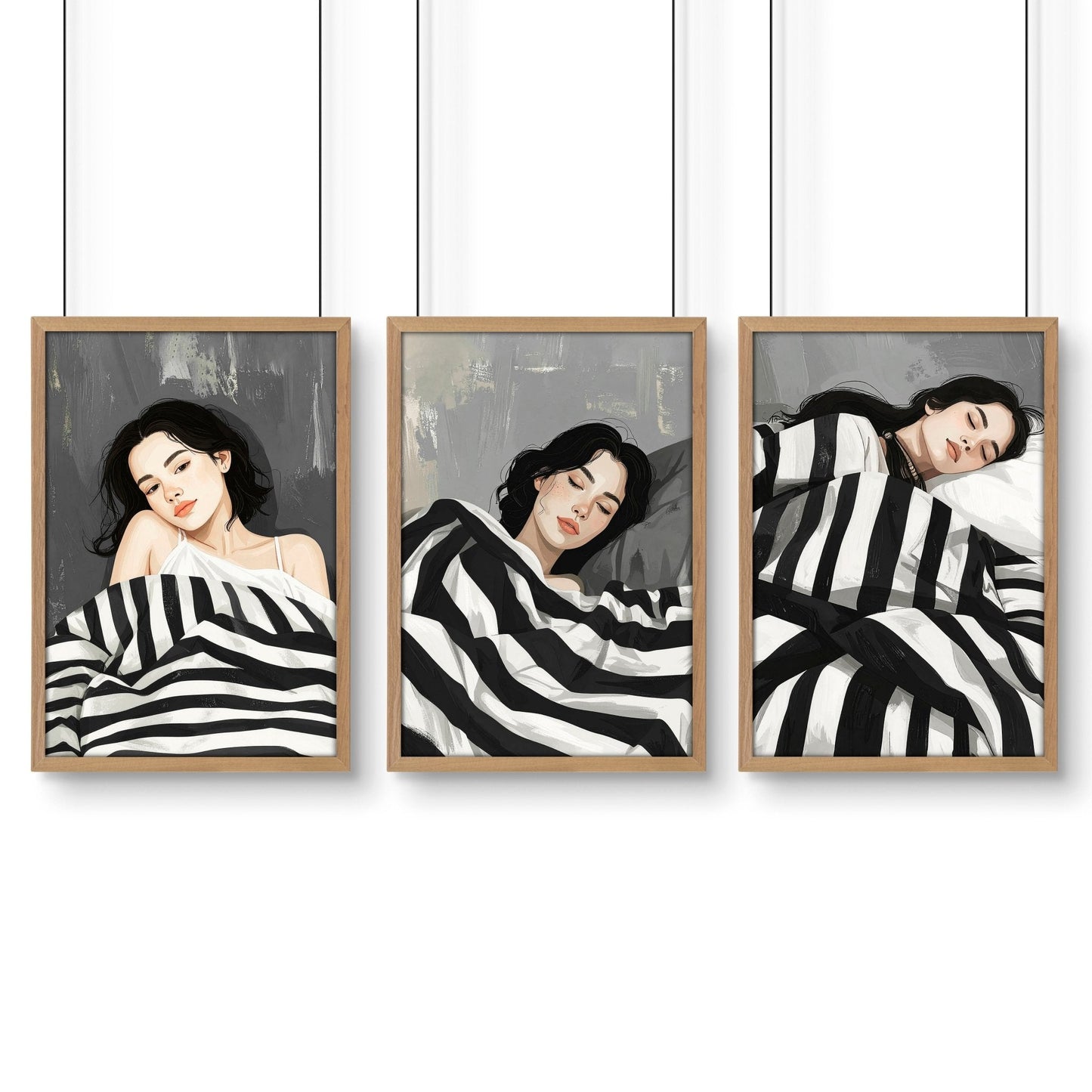 Extra Large Wall Art For Living Room | Set of 3 Boho Women Wall art Prints