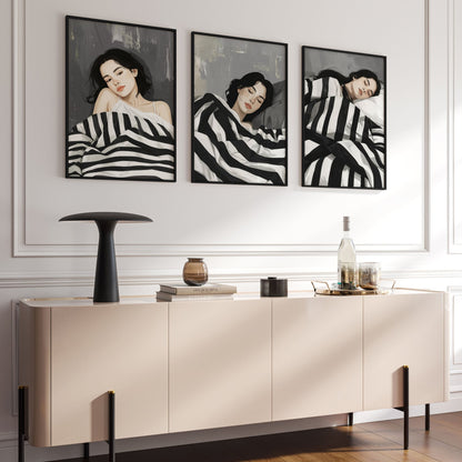 Extra Large Wall Art For Living Room | Set of 3 Boho Women Wall art Prints