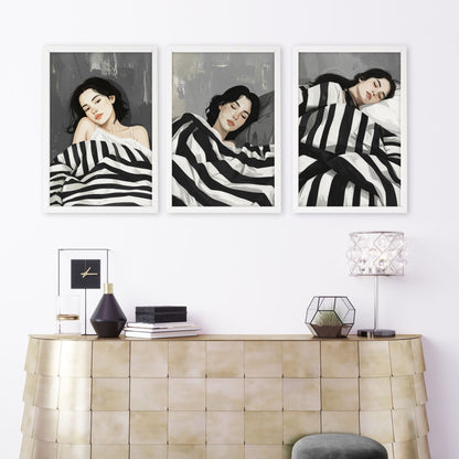 Extra Large Wall Art For Living Room | Set of 3 Boho Women Wall art Prints