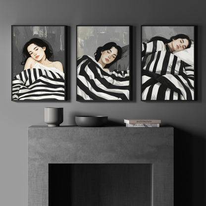 Extra Large Wall Art For Living Room | Set of 3 Boho Women Wall art Prints