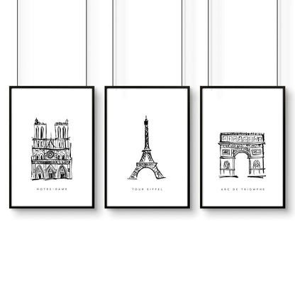 Extra Large Wall Arts | Set of 3 Paris Landmarks Wall art Prints