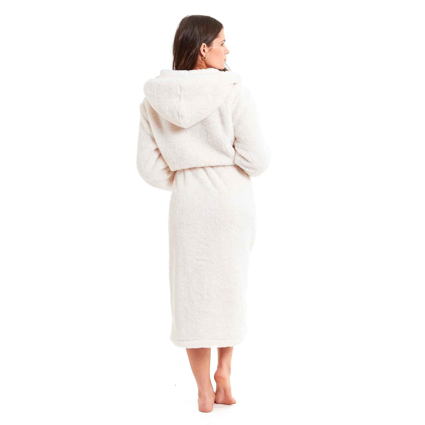 Extra-Long Super Soft Women's Cream Snuggle Fleece Bathrobe with Velvet-Like Texture Luxurious Cozy Dressing Gown for Warmth by Daisy Dreamer