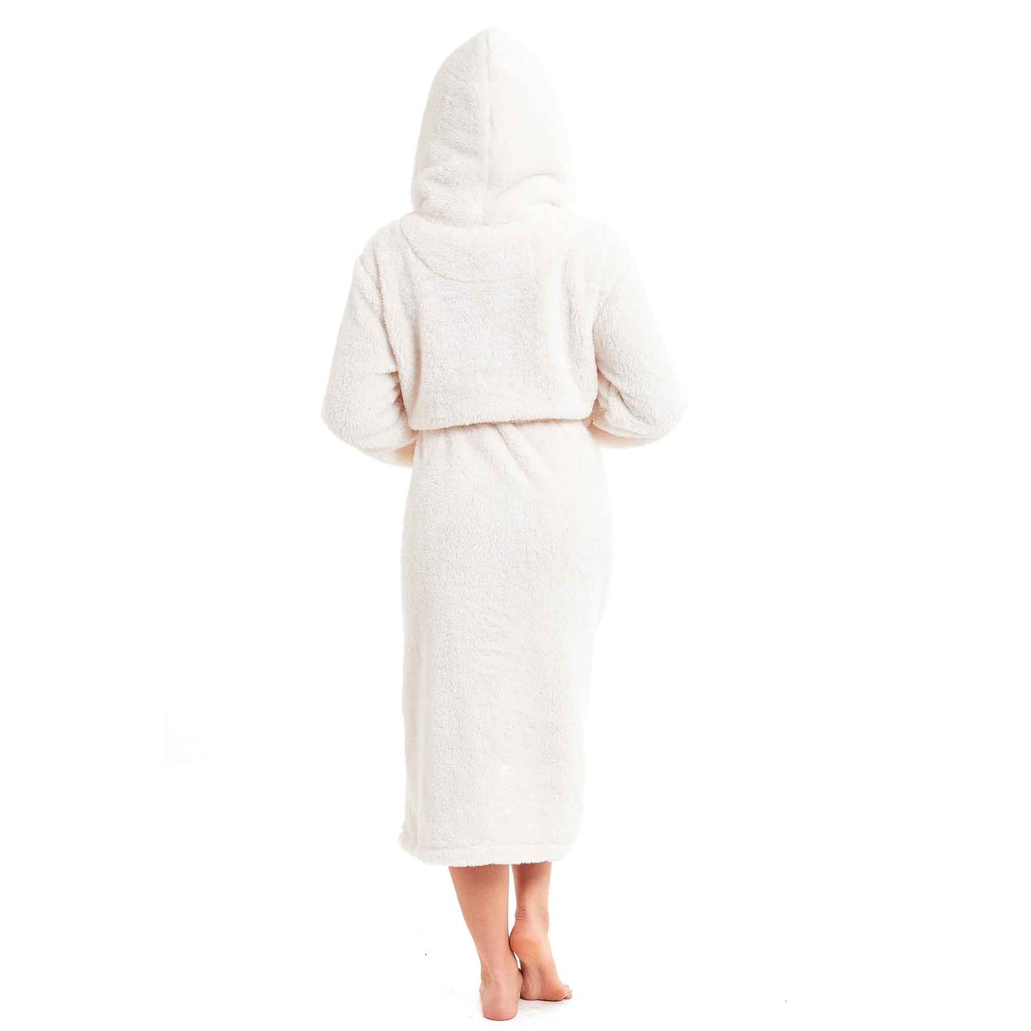 Extra-Long Super Soft Women's Cream Snuggle Fleece Bathrobe with Velvet-Like Texture Luxurious Cozy Dressing Gown for Warmth by Daisy Dreamer