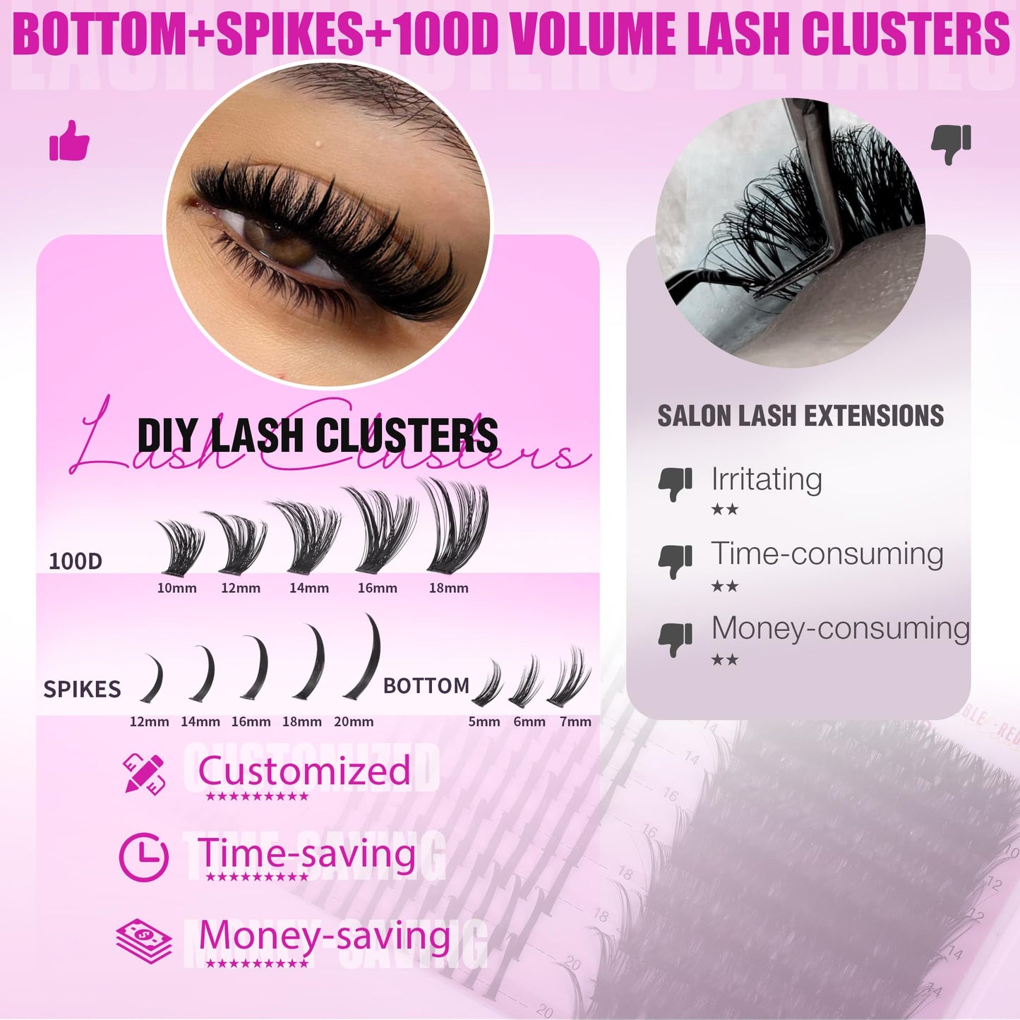 EYDEVRO Volume Eyelash Clusters Kit 100D with Spikes & 300 Pcs